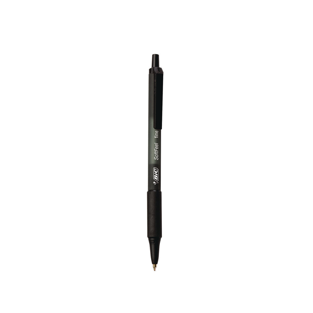 Soft Feel Ballpoint Pen, Retractable, Medium 1 mm, Black Ink, Black Barrel, Dozen