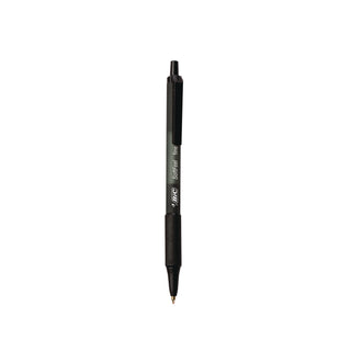 Soft Feel Ballpoint Pen, Retractable, Medium 1 mm, Black Ink, Black Barrel, Dozen