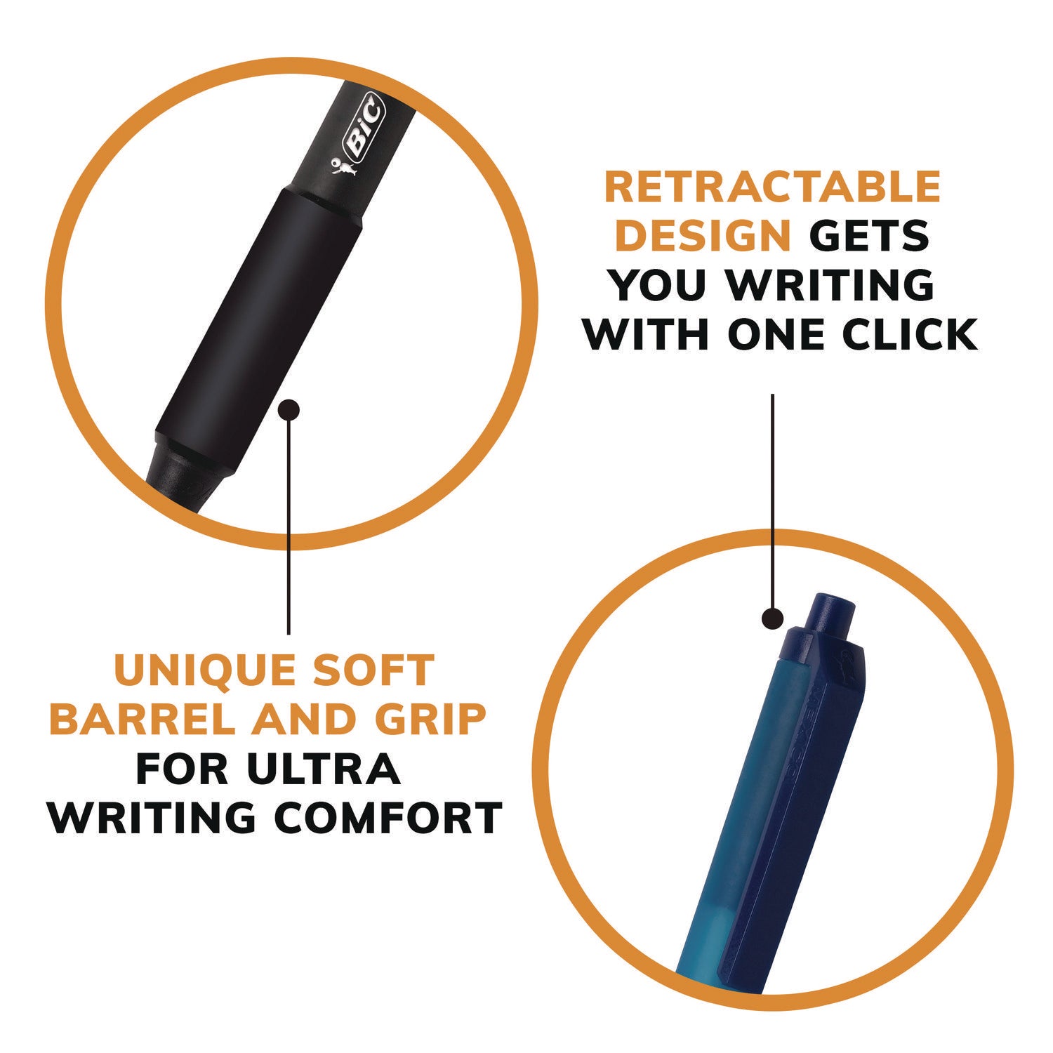 Soft Feel Ballpoint Pen, Retractable, Medium 1 mm, Black Ink, Black Barrel, Dozen