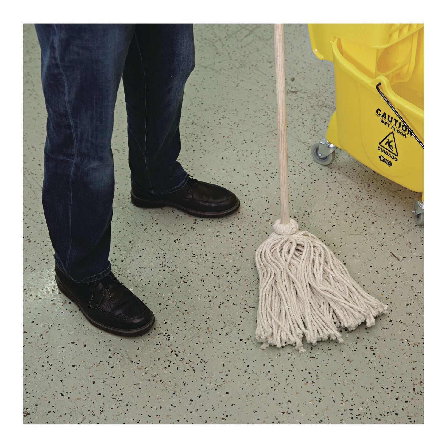 Handle/Deck Mops, #20 White Cotton Head, 54" Natural Wood Handle
