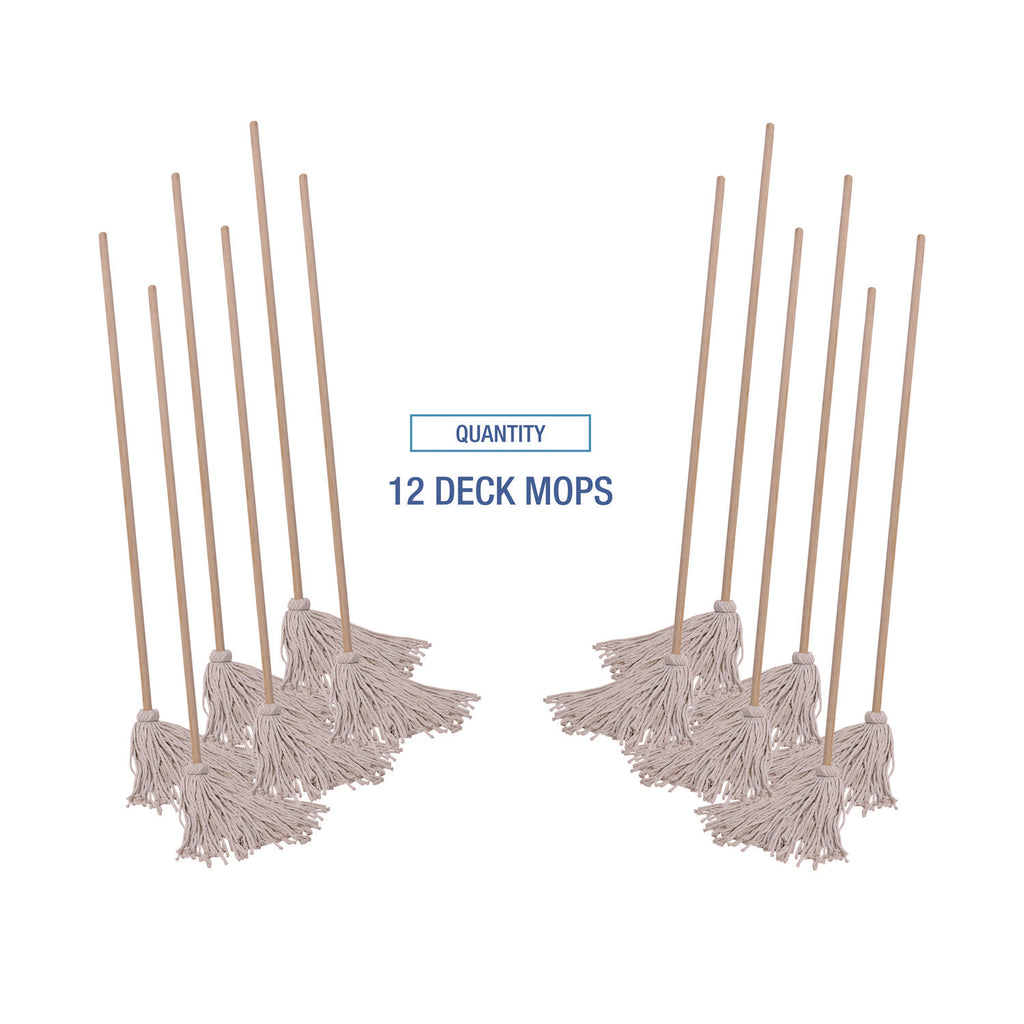 Handle/Deck Mops, #20 White Cotton Head, 54" Natural Wood Handle