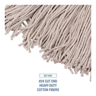 Cotton Cut End Mop Kit, #24 Natural Cotton Head, 60" Yellow Metal/Plastic Handle