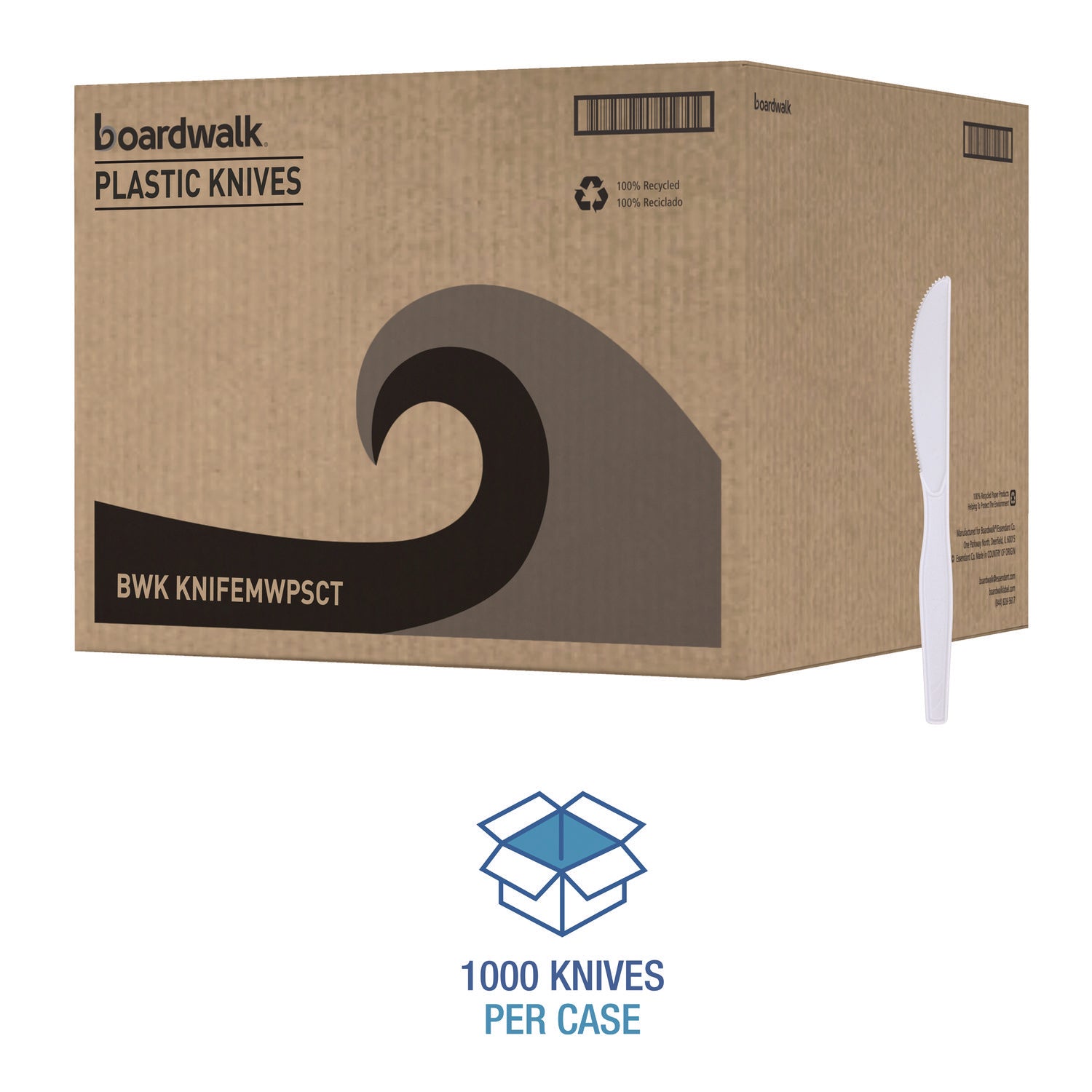 Mediumweight Polystyrene Cutlery, Knife, White, 10 Boxes of 100/Carton