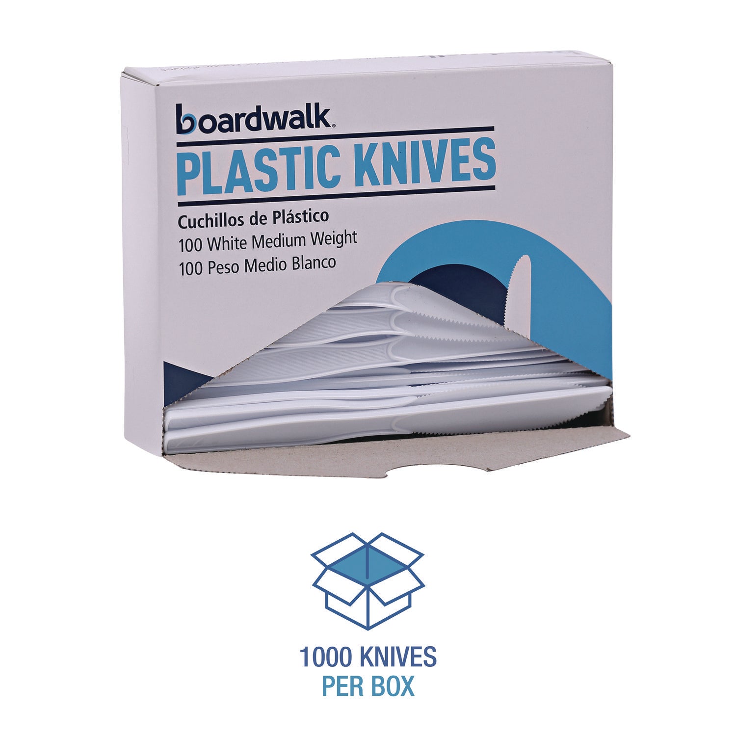 Mediumweight Polystyrene Cutlery, Knife, White, 10 Boxes of 100/Carton