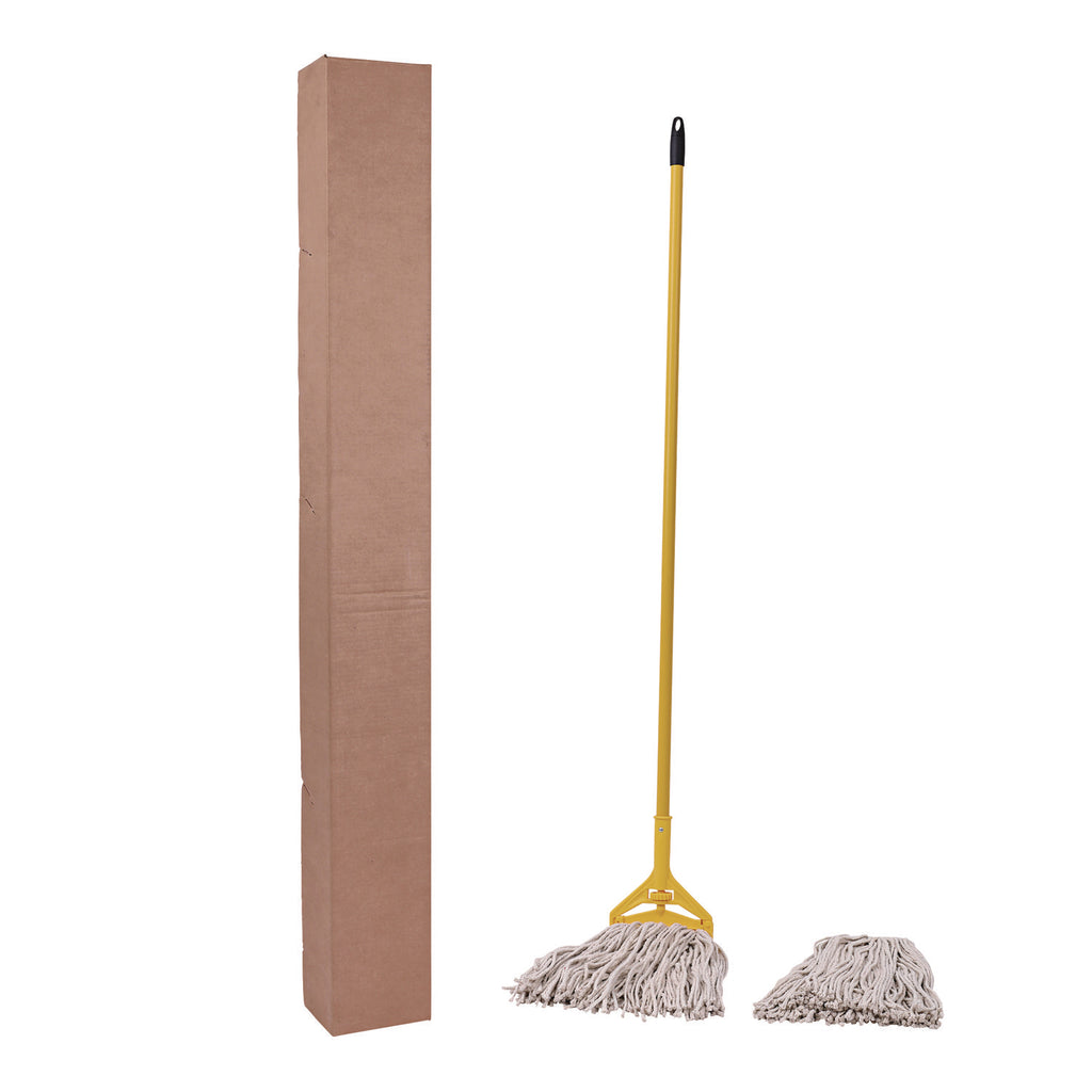 Cotton Cut End Mop Kit, #24 Natural Cotton Head, 60" Yellow Metal/Plastic Handle