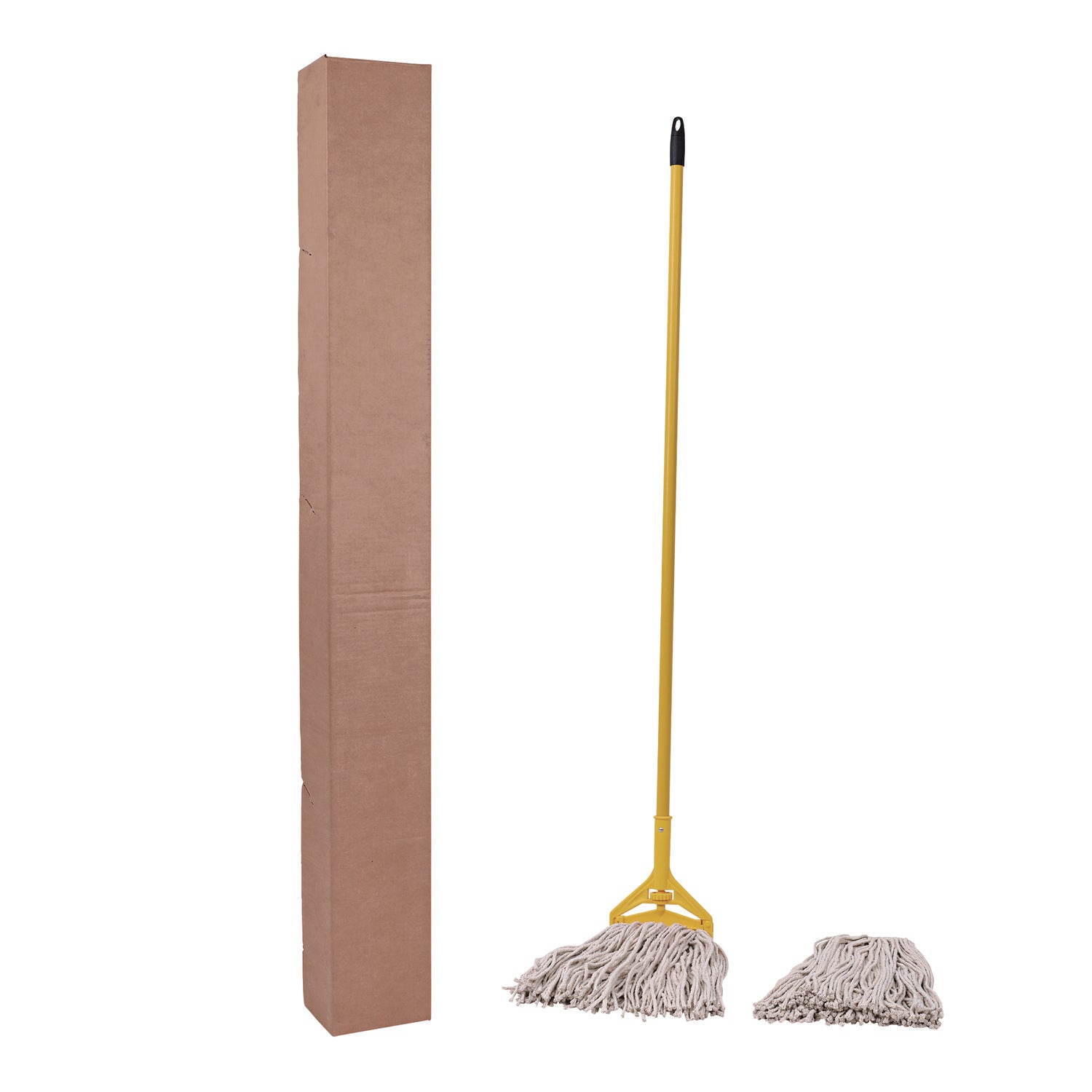 Cotton Cut End Mop Kit, #24 Natural Cotton Head, 60" Yellow Metal/Plastic Handle
