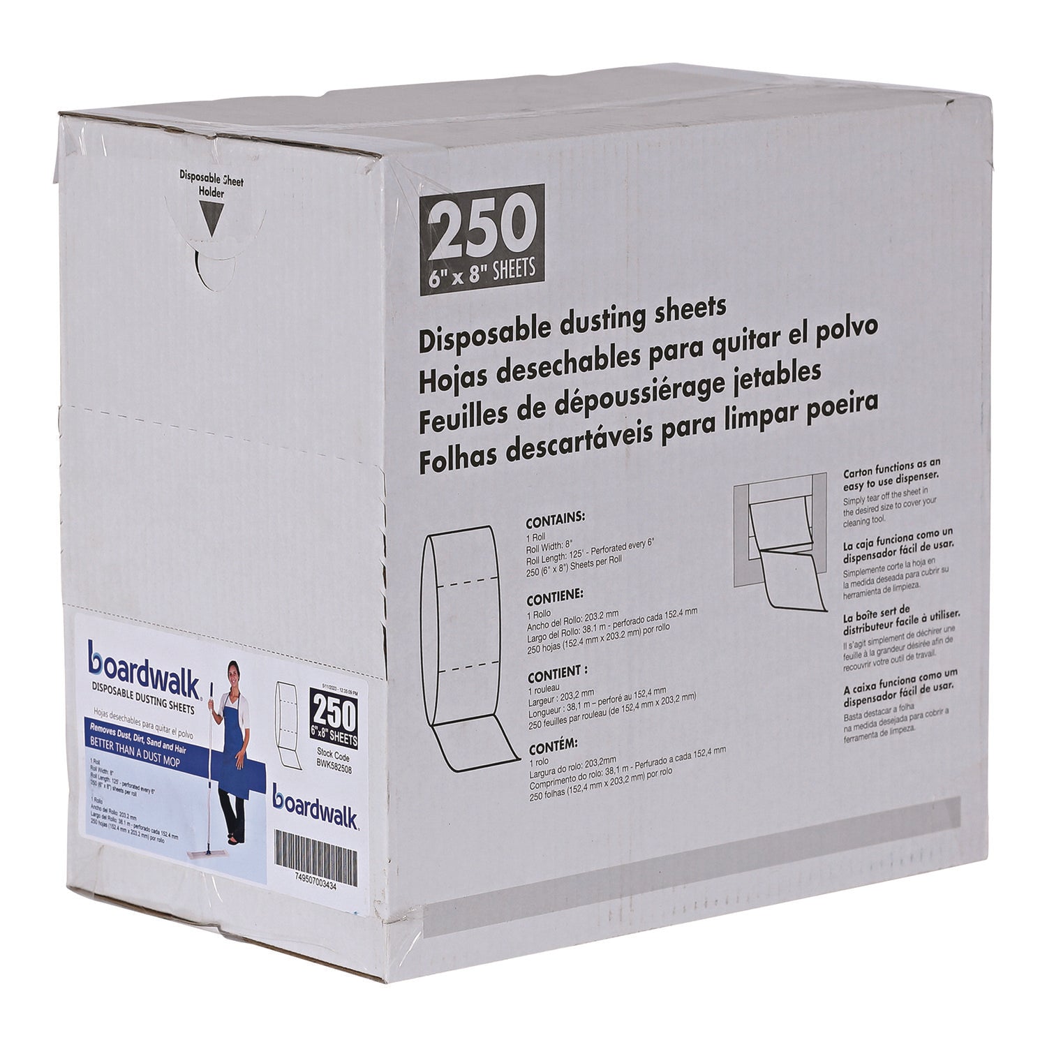 TrapEze Disposable Dusting Sheets, 8" x 125 ft, White, 250 Sheets/Roll,
