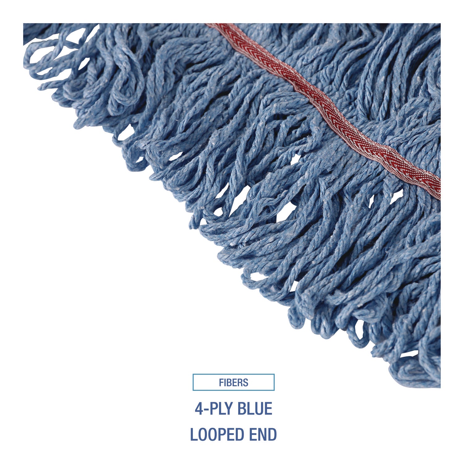 Cotton Mop Heads, Cotton/Synthetic, Large, Looped End, Wideband, Blue, 12/CT