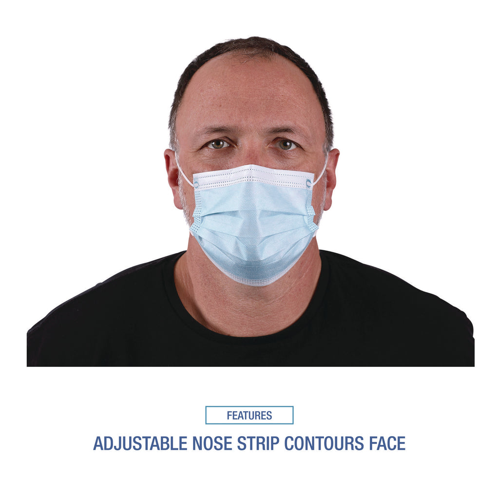 Three-Ply General Use Face Mask, Blue, 50/Box, 40 Boxes/Carton