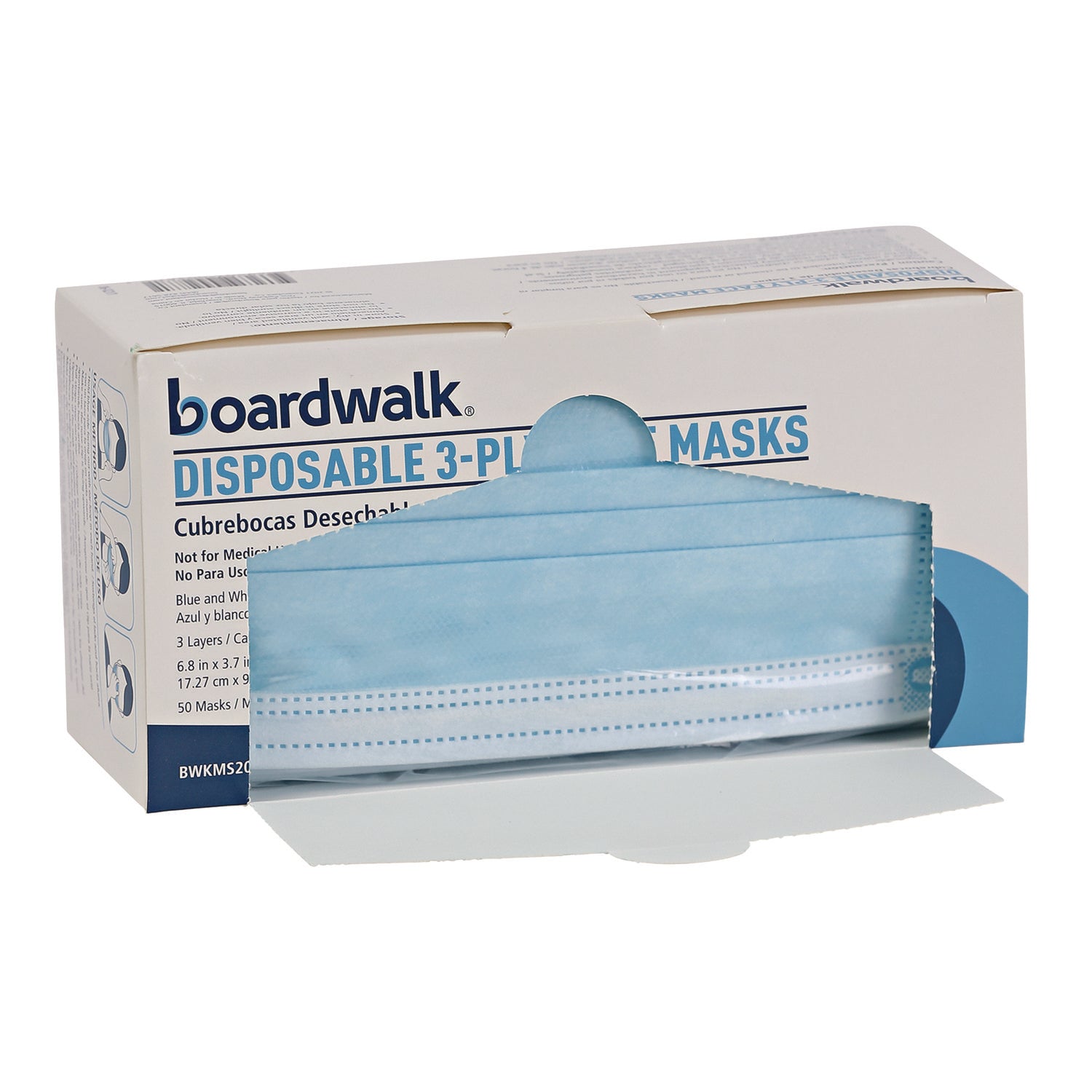 Three-Ply General Use Face Mask, Blue, 50/Box, 40 Boxes/Carton