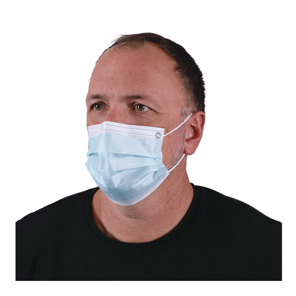 Three-Ply General Use Face Mask, Blue, 50/Box, 40 Boxes/Carton