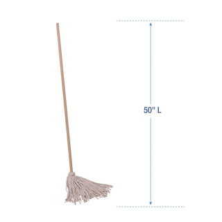 Cotton Deck Mop, #16 White Cotton Head, 50" Wood Handle, 12/Carton