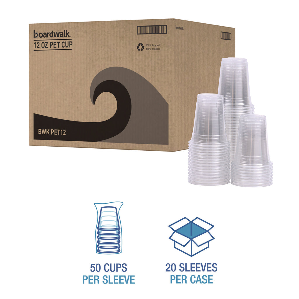 Clear Plastic Cold Cups, 12 oz, PET, 20 Cups/Sleeve, 50 Sleeves/Carton