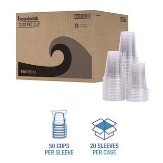 Clear Plastic Cold Cups, 12 oz, PET, 20 Cups/Sleeve, 50 Sleeves/Carton