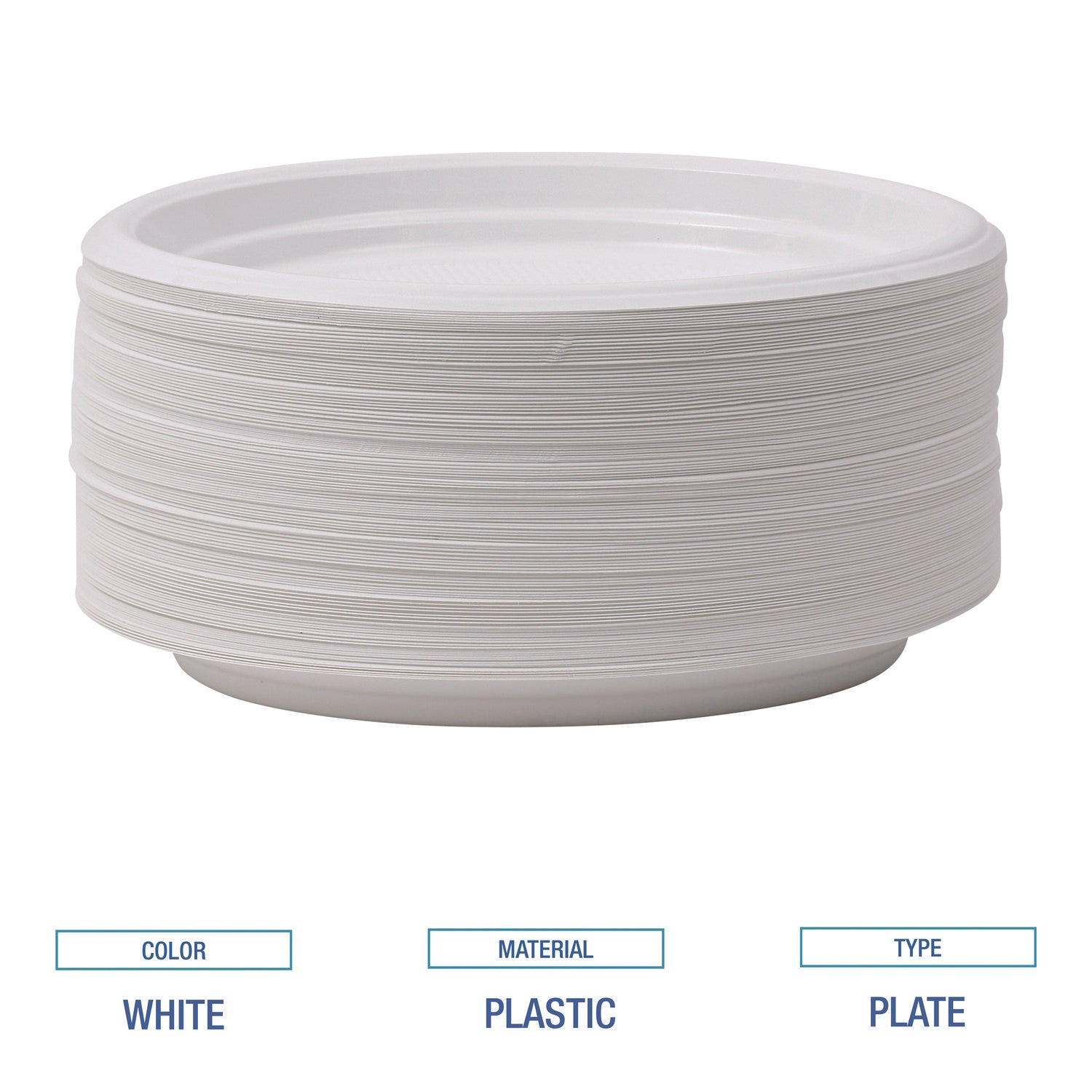 Hi-Impact Plastic Dinnerware, Plate, 9" dia, White, 500/Carton