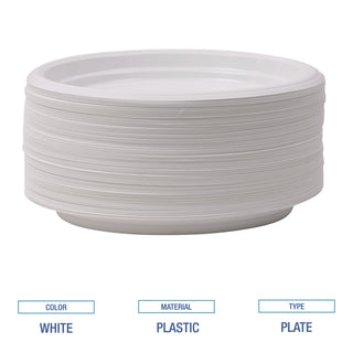 Hi-Impact Plastic Dinnerware, Plate, 9" dia, White, 500/Carton