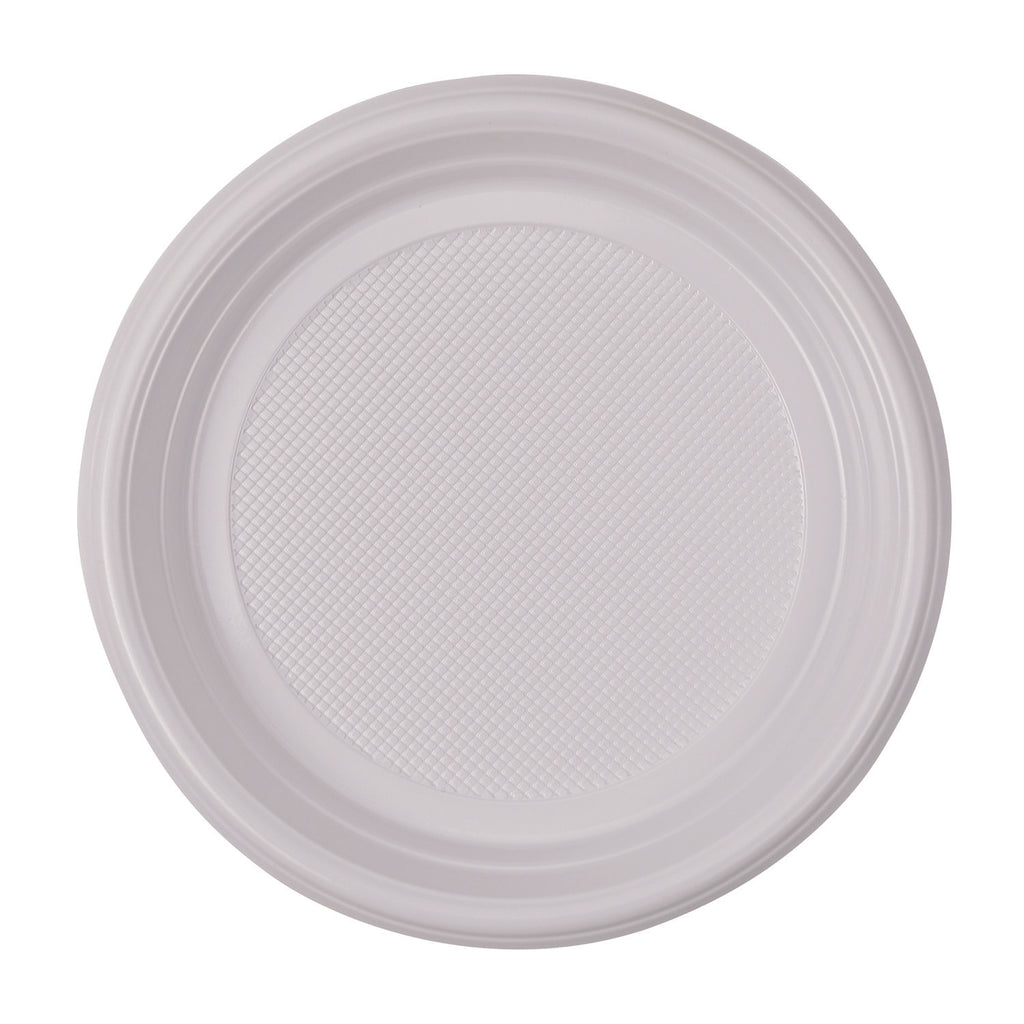 Hi-Impact Plastic Dinnerware, Plate, 9" dia, White, 500/Carton
