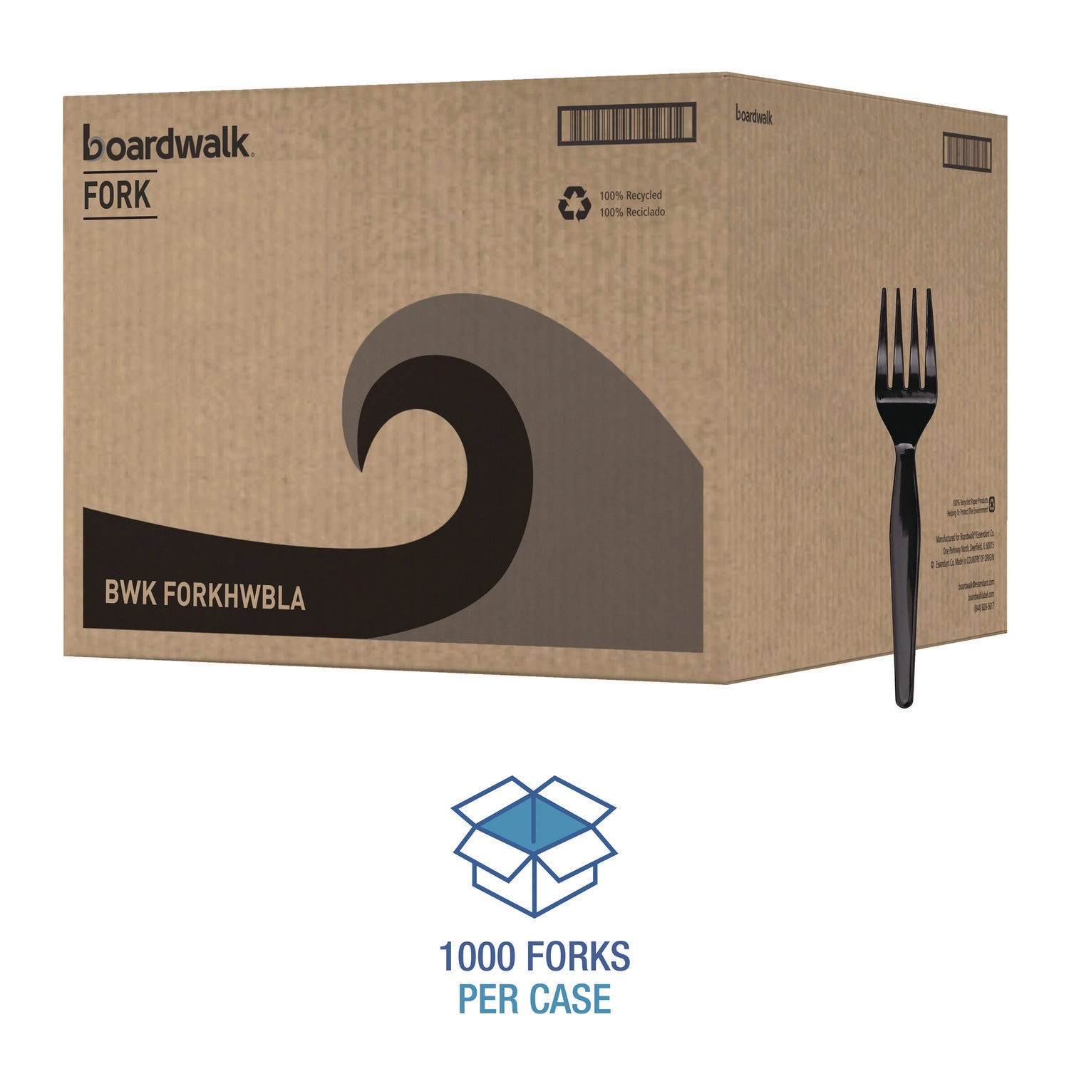 Heavyweight Polystyrene Cutlery, Fork, Black, 1000/Carton - 