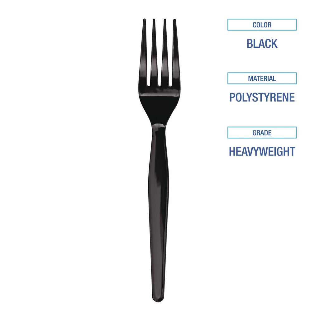 Heavyweight Polystyrene Cutlery, Fork, Black, 1000/Carton