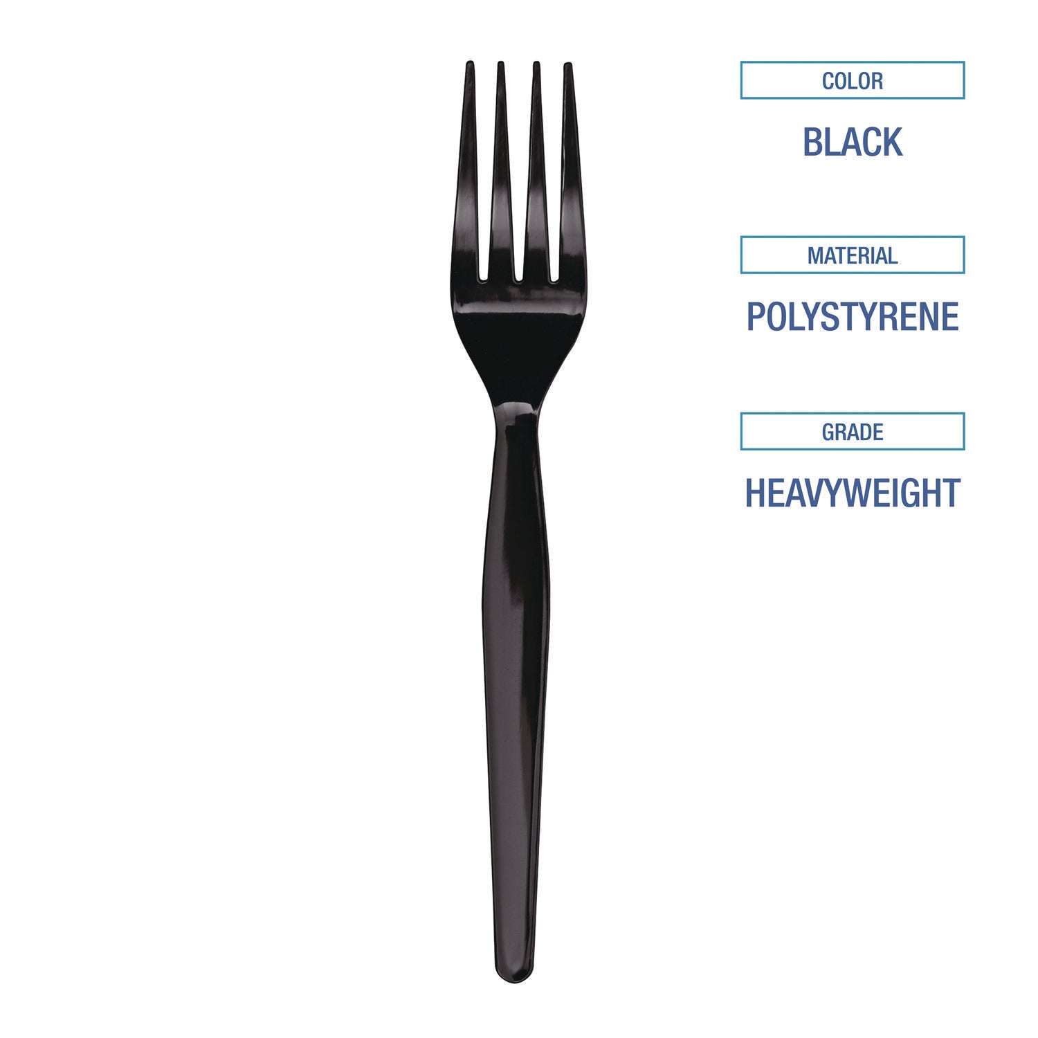 Heavyweight Polystyrene Cutlery, Fork, Black, 1000/Carton - 