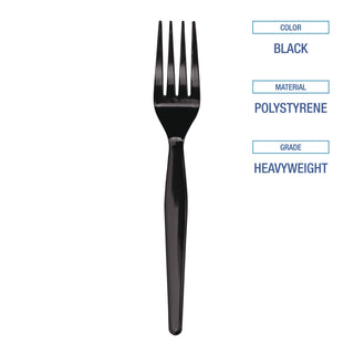 Heavyweight Polystyrene Cutlery, Fork, Black, 1000/Carton
