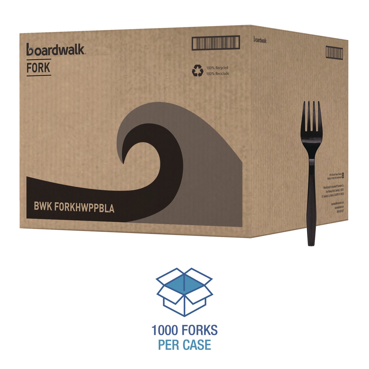 Heavyweight Polypropylene Cutlery, Fork, Black, 1000/Carton