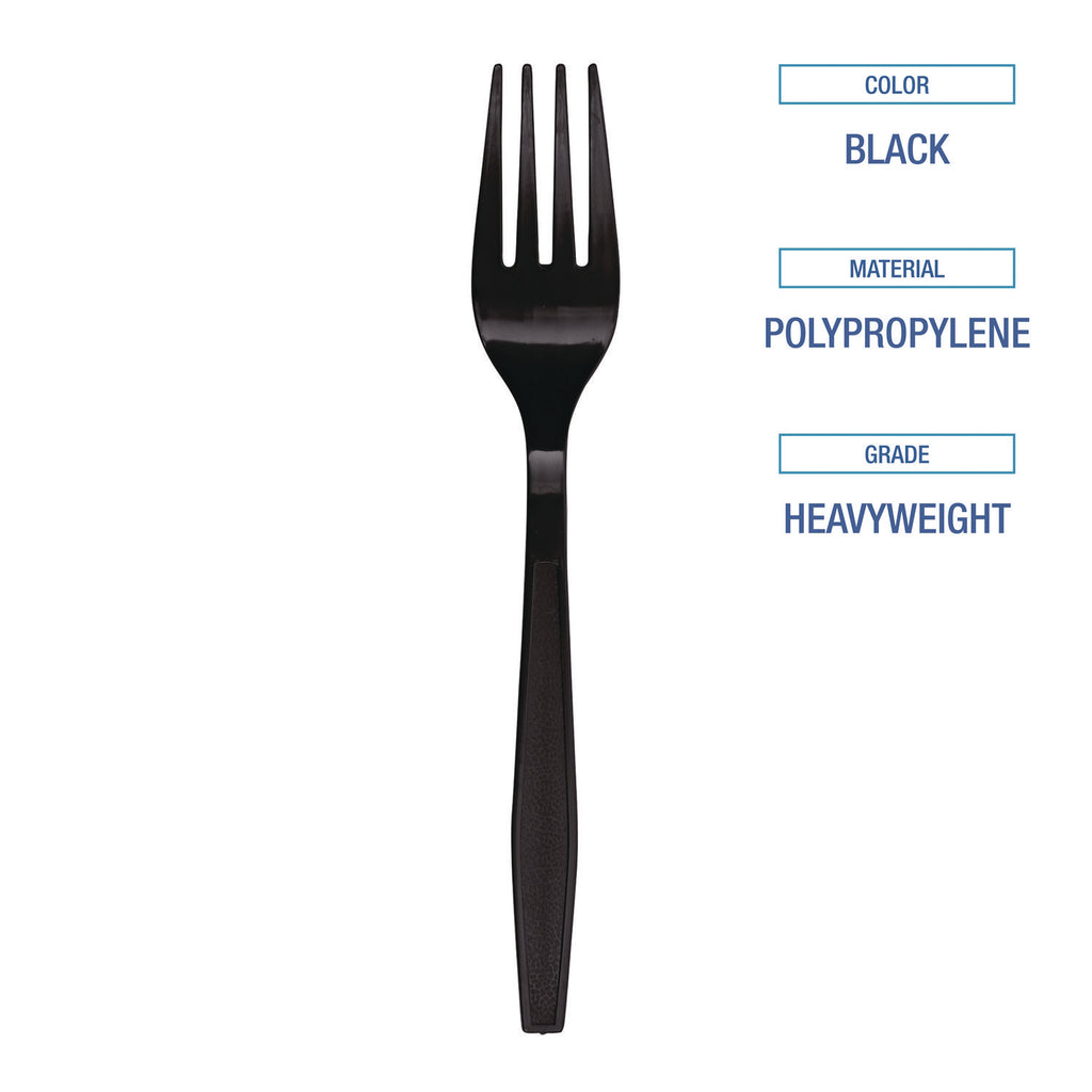 Heavyweight Polypropylene Cutlery, Fork, Black, 1000/Carton