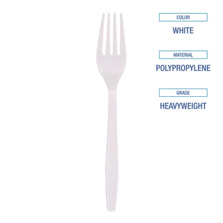 Heavyweight Polypropylene Cutlery, Fork, White, 1000/Carton