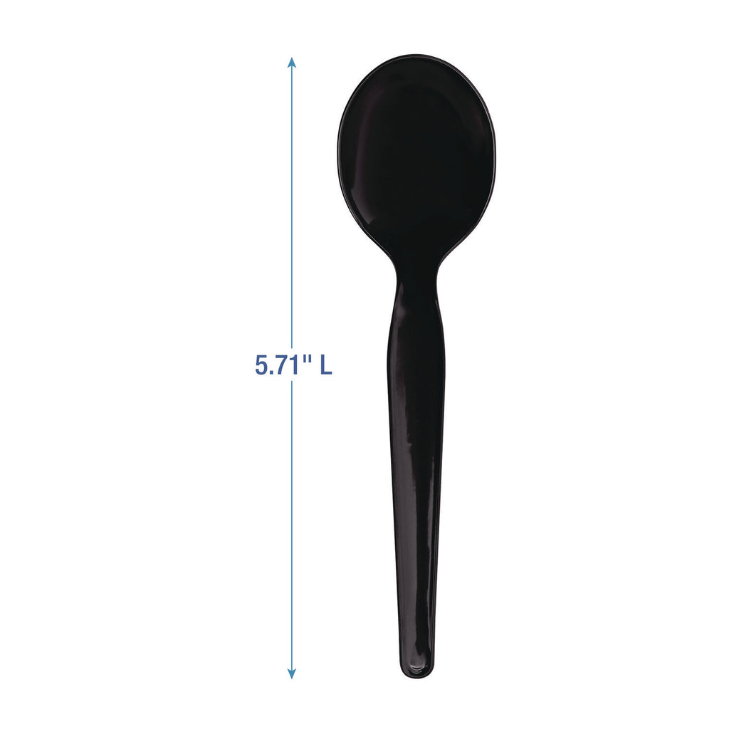 Heavyweight Wrapped Polystyrene Cutlery, Soup Spoon, Black, 1,000/Carton