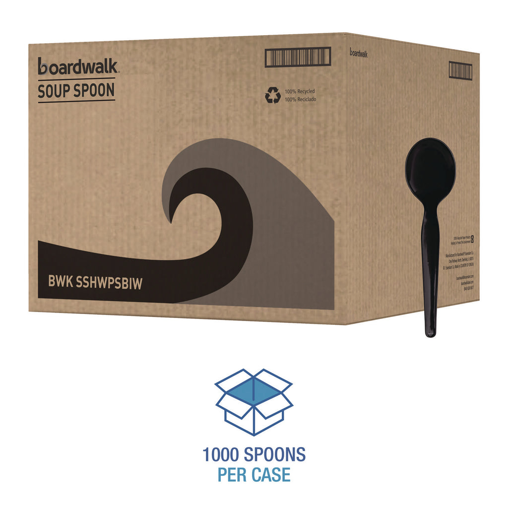 Heavyweight Wrapped Polystyrene Cutlery, Soup Spoon, Black, 1,000/Carton