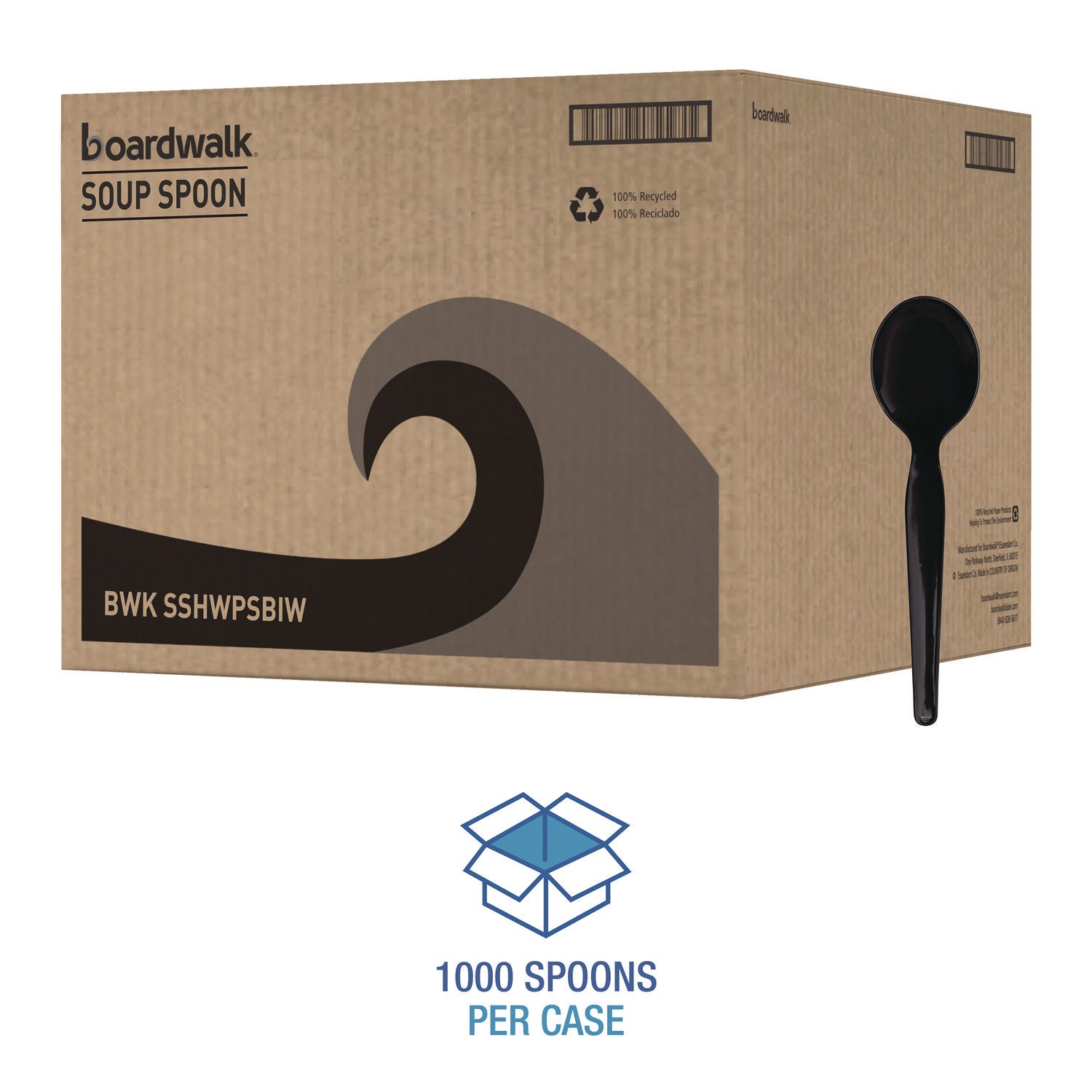Heavyweight Wrapped Polystyrene Cutlery, Soup Spoon, Black, 1,000/Carton