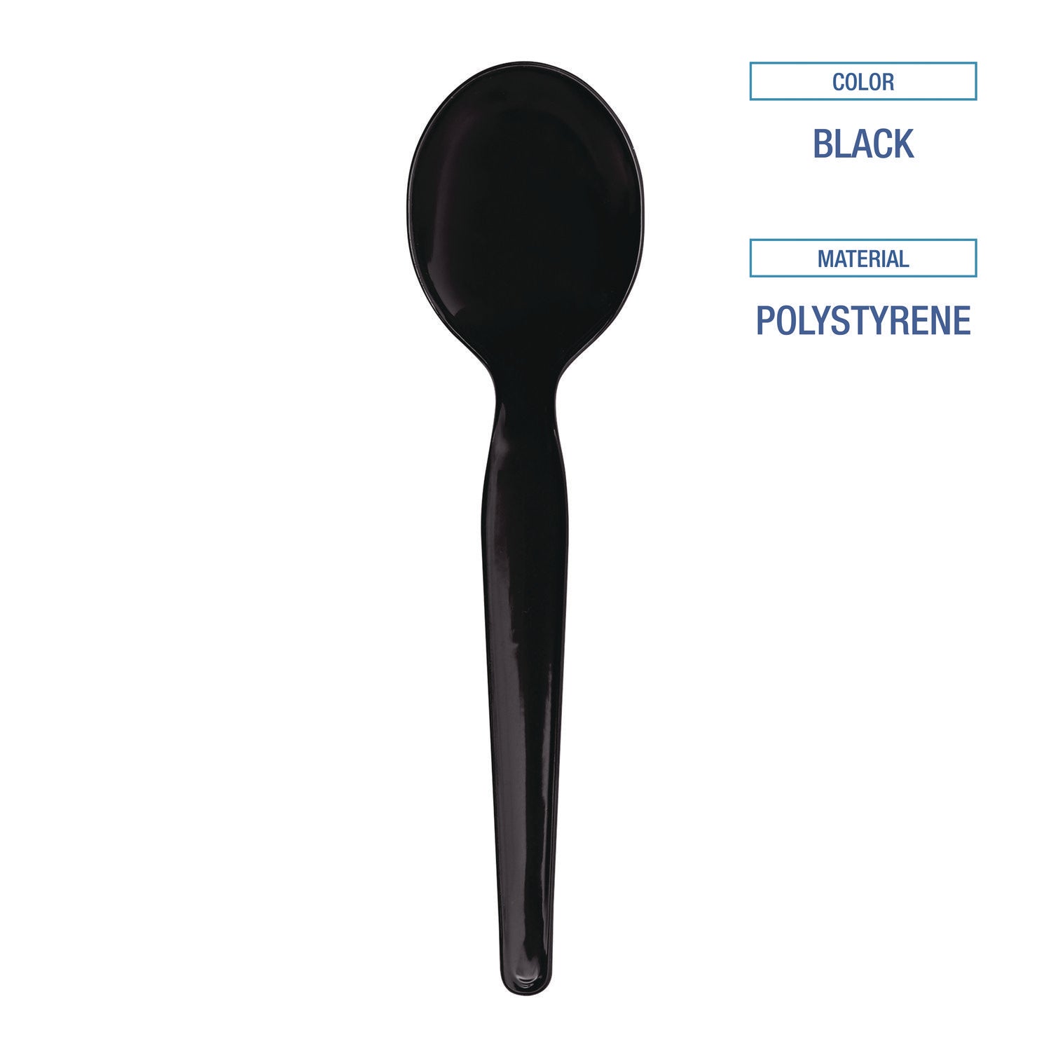 Heavyweight Wrapped Polystyrene Cutlery, Soup Spoon, Black, 1,000/Carton