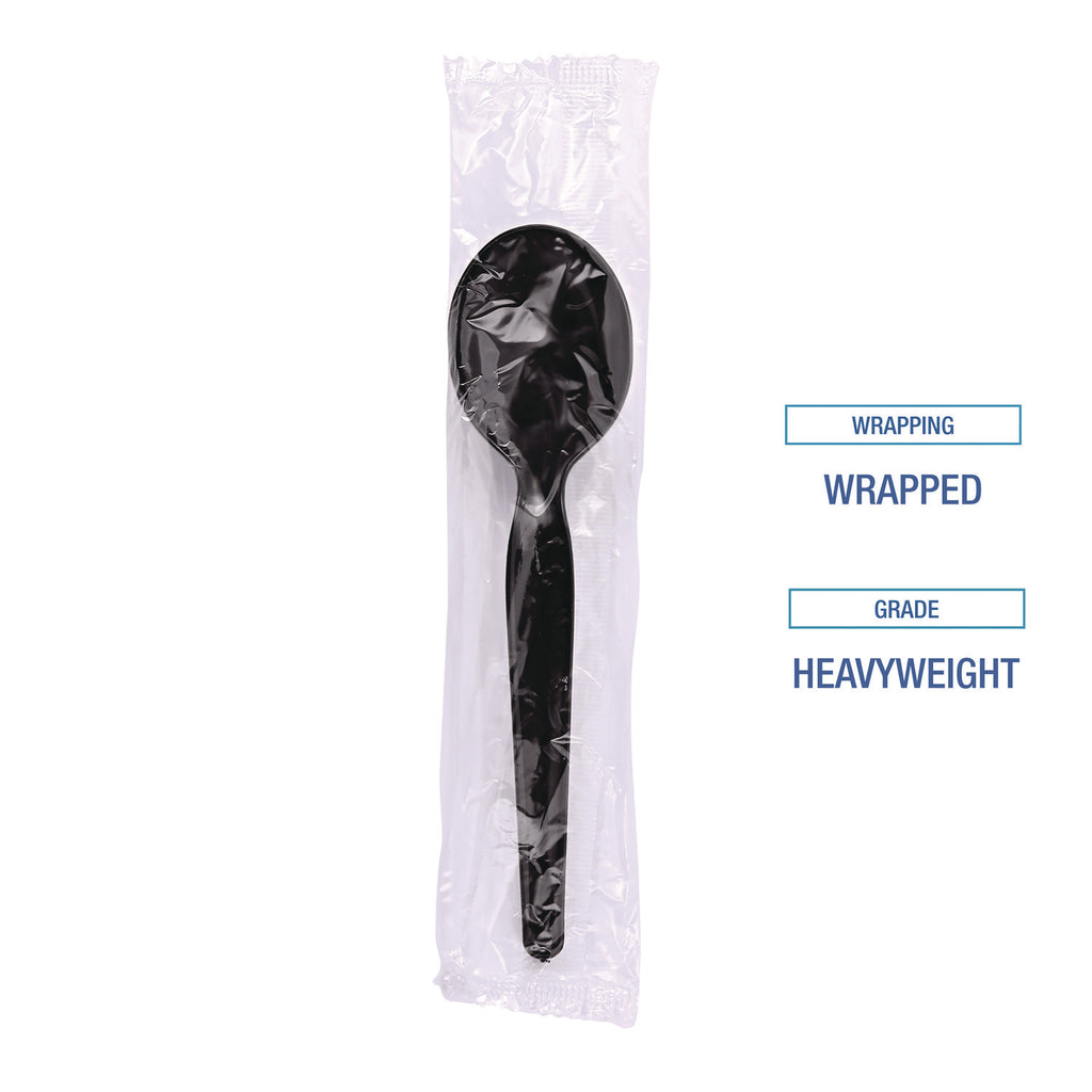 Heavyweight Wrapped Polystyrene Cutlery, Soup Spoon, Black, 1,000/Carton