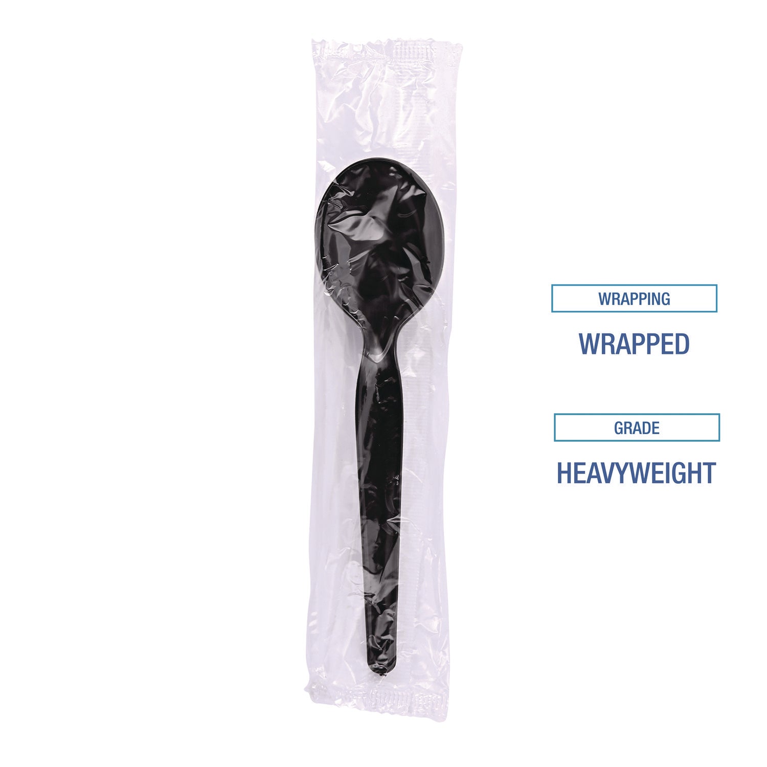 Heavyweight Wrapped Polystyrene Cutlery, Soup Spoon, Black, 1,000/Carton