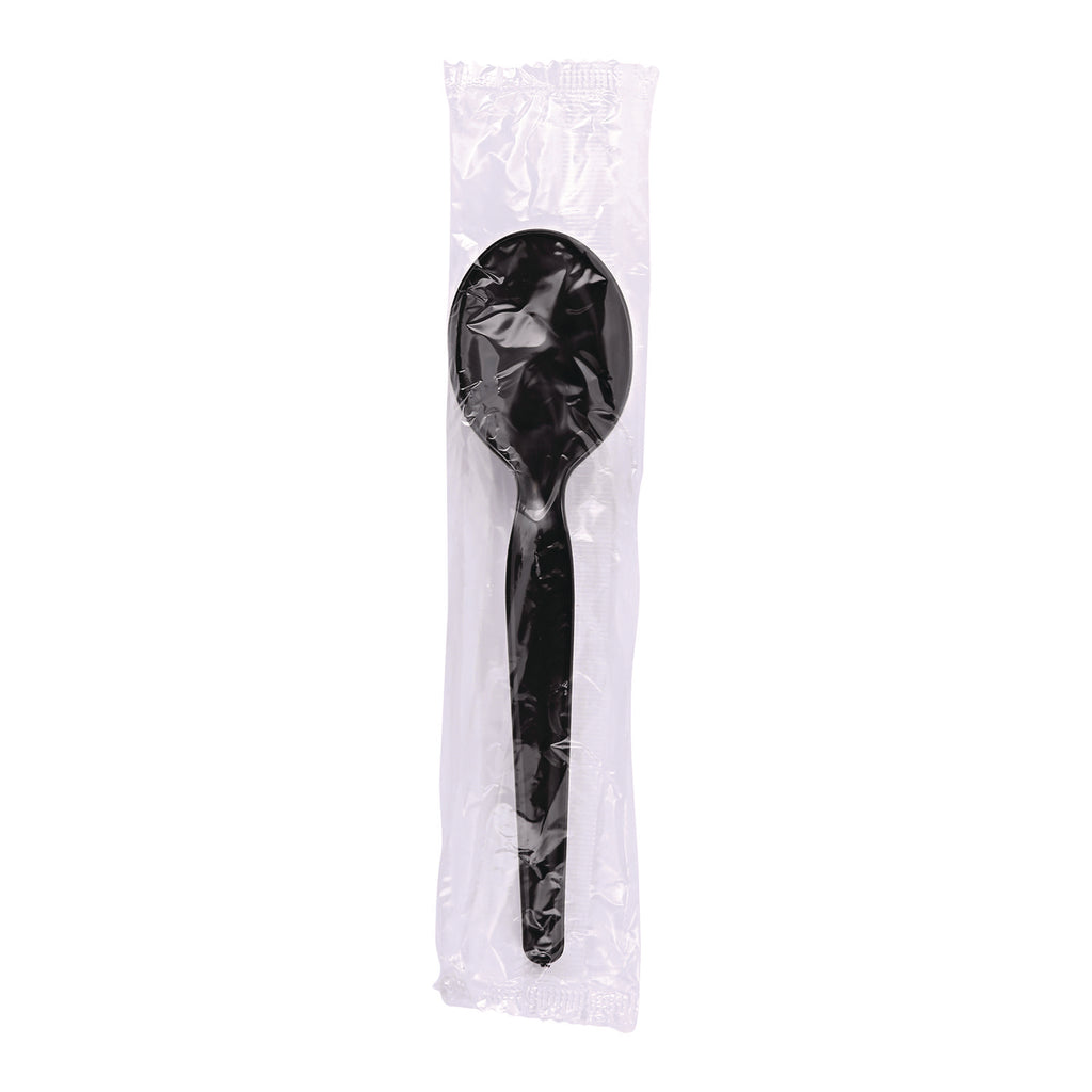 Heavyweight Wrapped Polystyrene Cutlery, Soup Spoon, Black, 1,000/Carton
