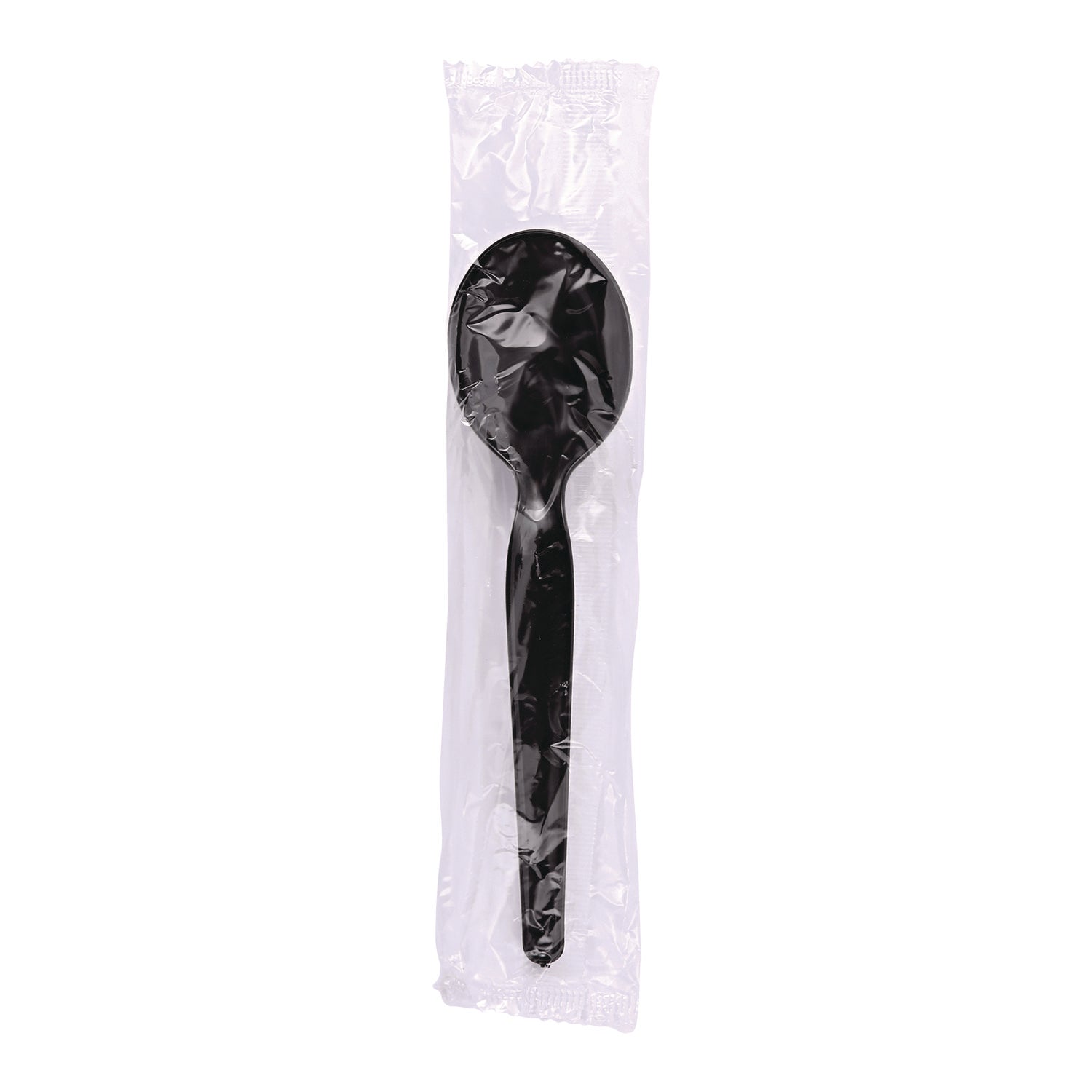 Heavyweight Wrapped Polystyrene Cutlery, Soup Spoon, Black, 1,000/Carton