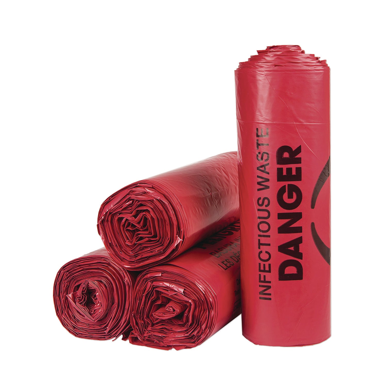 Institutional Low-Density Infectious Waste Can Liners, 33 gal, 1.3 mil, 33" x 39", Red, 25 Bags/Roll, 6 Rolls/Carton