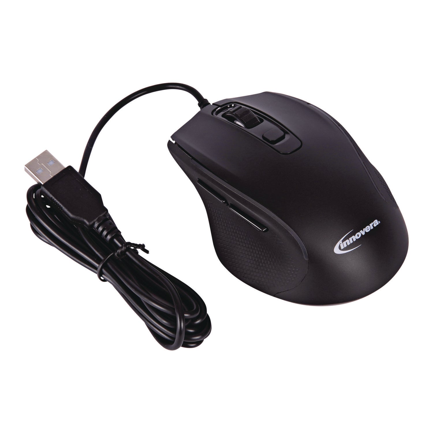 Full-Size Wired Optical Mouse, USB 2.0, Right Hand Use, Black - 