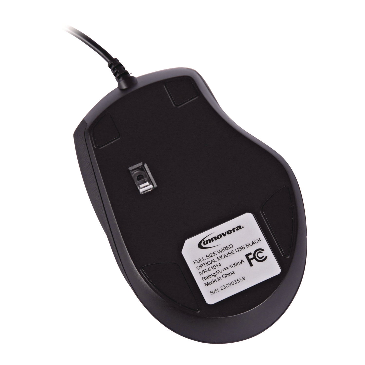 Full-Size Wired Optical Mouse, USB 2.0, Right Hand Use, Black - 