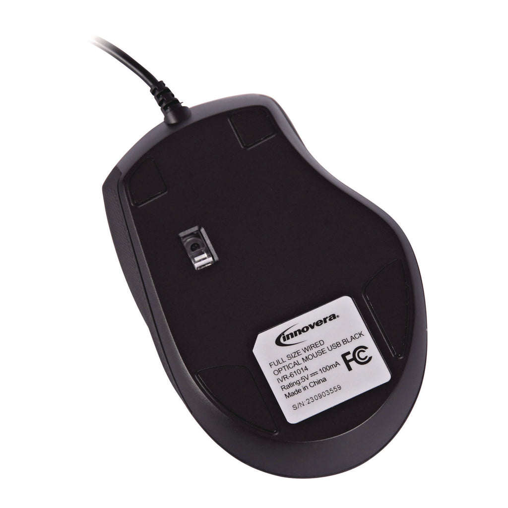 Full-Size Wired Optical Mouse, USB 2.0, Right Hand Use, Black