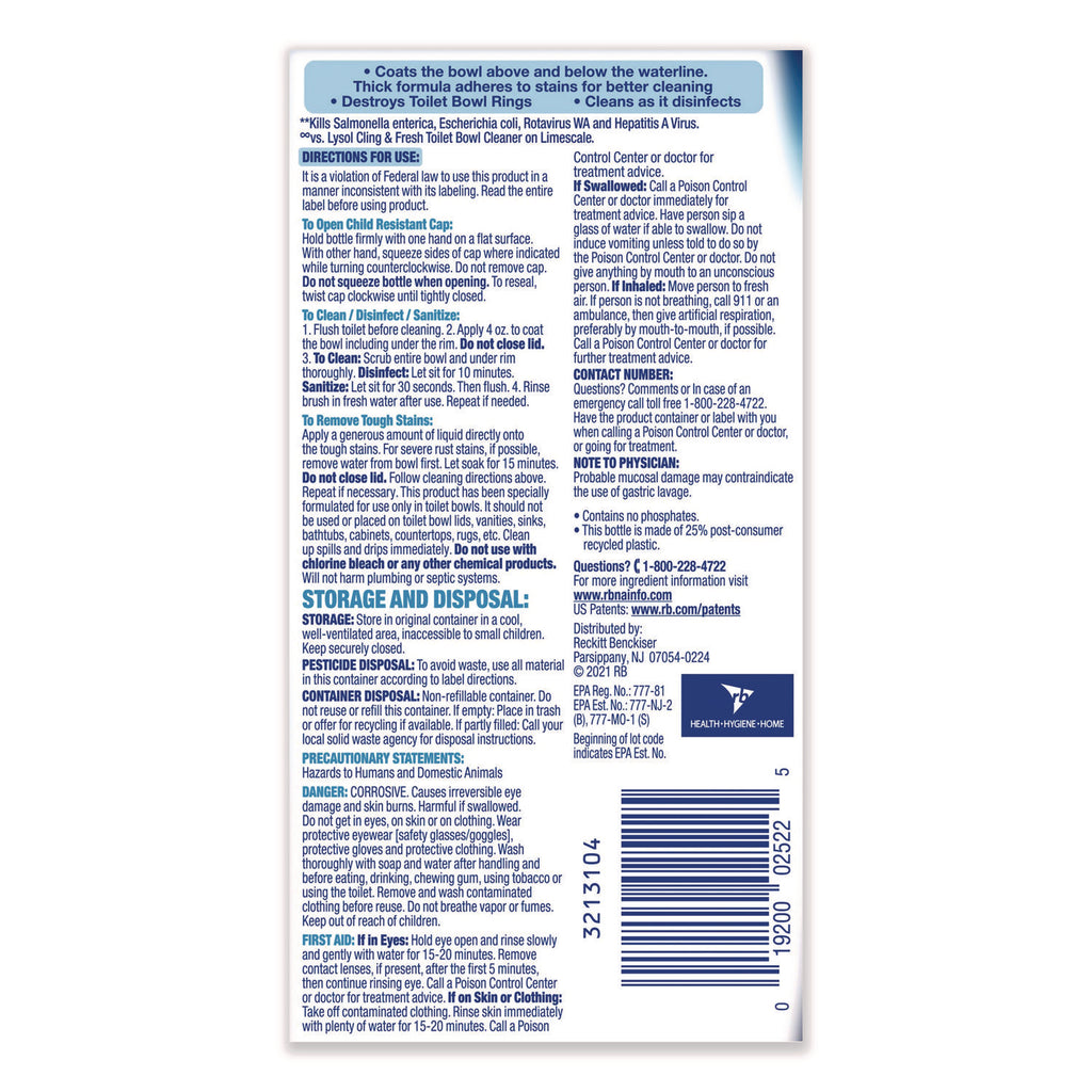 Disinfectant Toilet Bowl Cleaner, Atlantic Fresh, 24 oz Bottle, 9/Carton