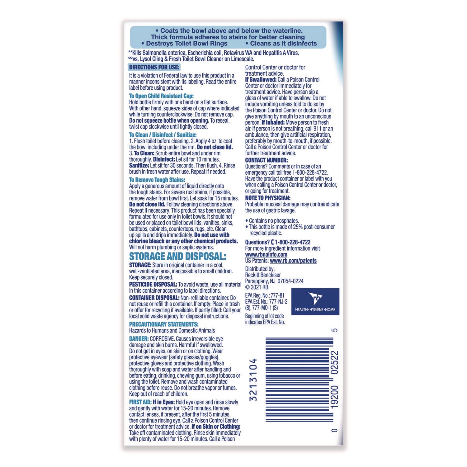 Disinfectant Toilet Bowl Cleaner, Atlantic Fresh, 24 oz Bottle