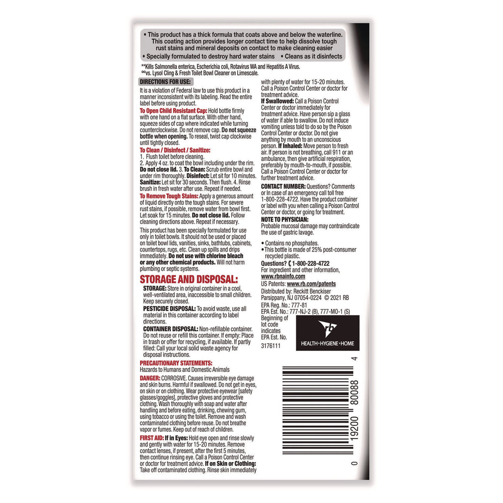 Disinfectant Toilet Bowl Cleaner w/Lime/Rust Remover, Atlantic Fresh, 24 oz, 9/Carton