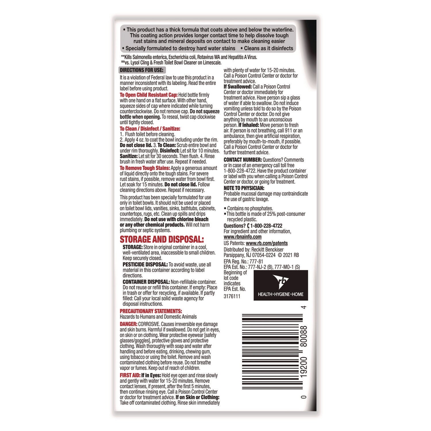 Disinfectant Toilet Bowl Cleaner w/Lime/Rust Remover, Atlantic Fresh, 24 oz, 9/Carton