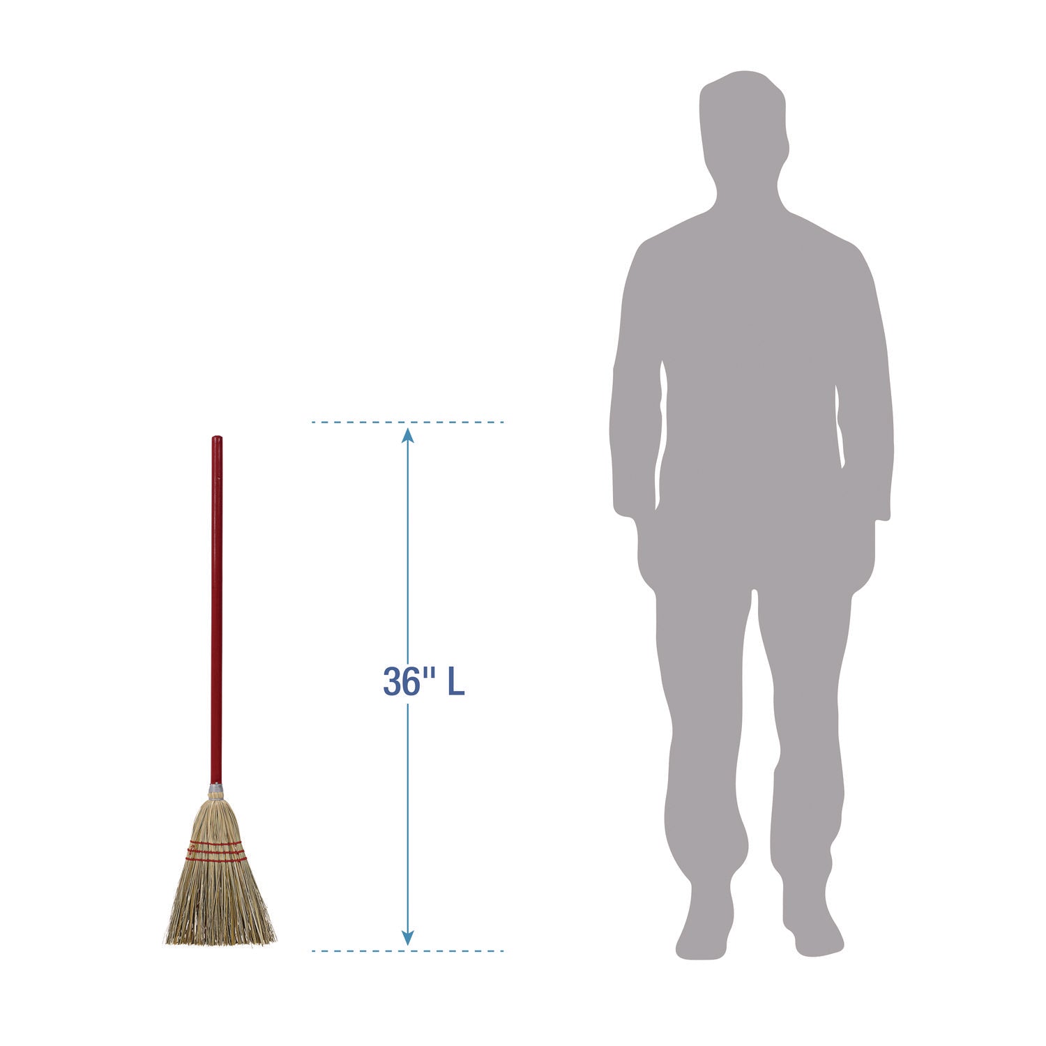 Corn/Fiber Brooms, Corn/Synthetic Fiber Bristles, 36" Overall Length, Gray/Natural, 12/Carton