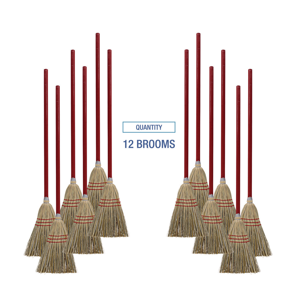 Corn/Fiber Brooms, Corn/Synthetic Fiber Bristles, 36" Overall Length, Gray/Natural, 12/Carton