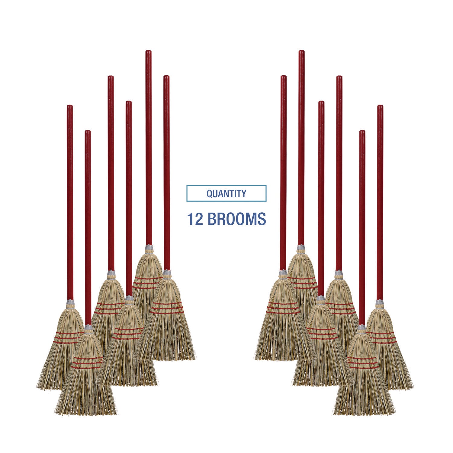 Corn/Fiber Brooms, Corn/Synthetic Fiber Bristles, 36" Overall Length, Gray/Natural, 12/Carton