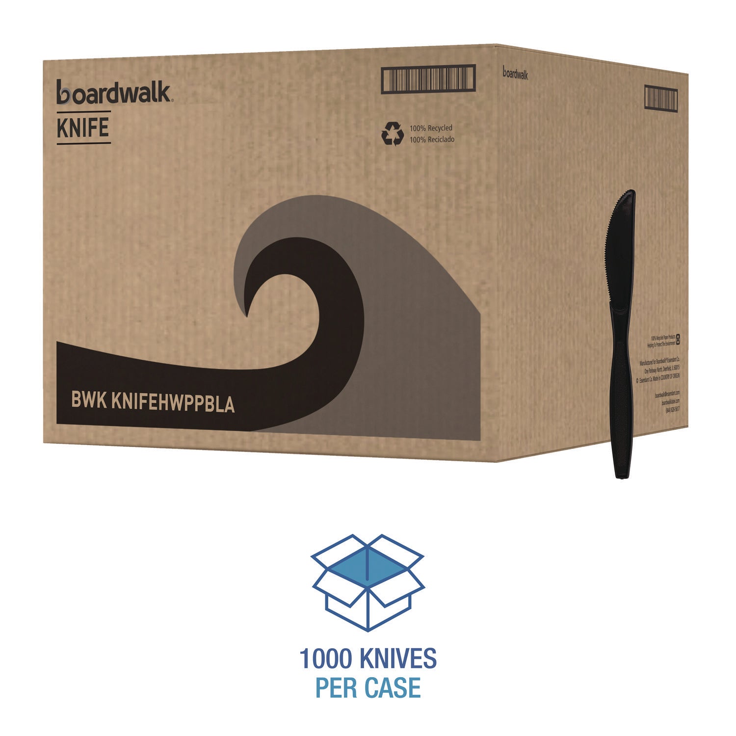 Heavyweight Polypropylene Cutlery, Knife, Black, 1000/Carton