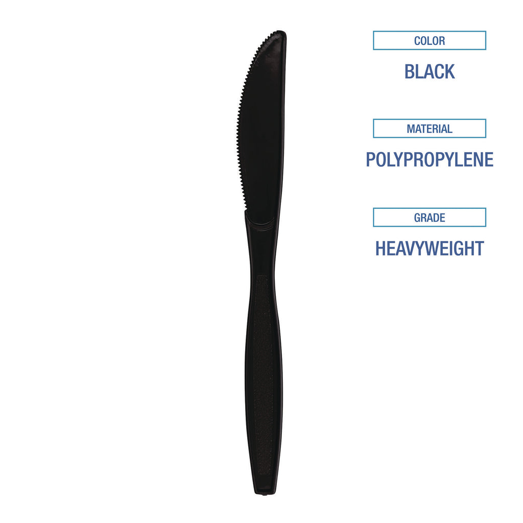 Heavyweight Polypropylene Cutlery, Knife, Black, 1000/Carton