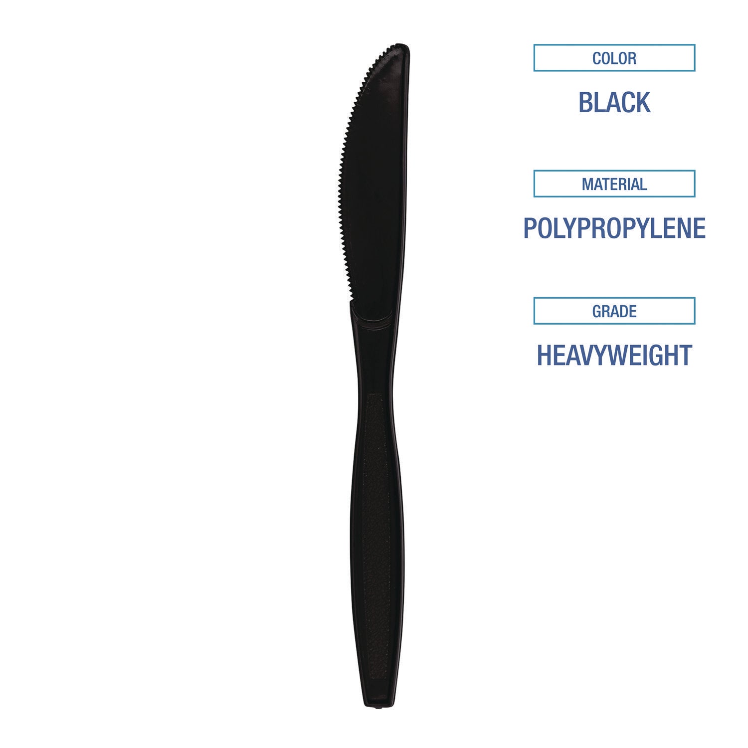 Heavyweight Polypropylene Cutlery, Knife, Black, 1000/Carton
